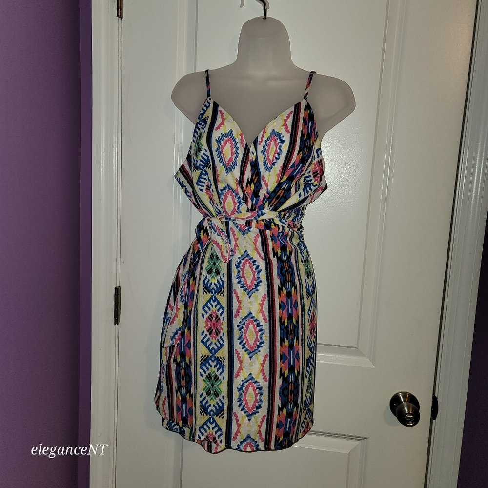 Forever 21 Multicolor Patterned Wrap Style Women's Dress Sz: Large